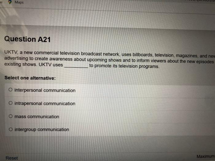  no explainations needed be Maps Question A21 UKTV, a new commercial