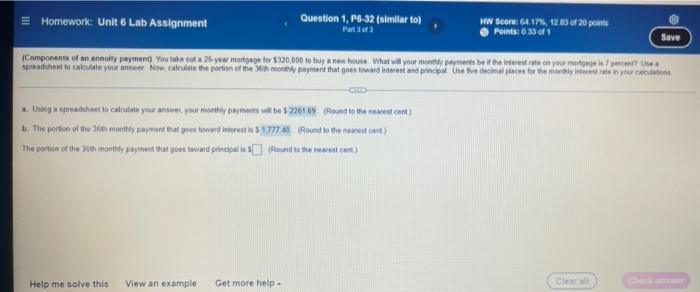  = Homework: Unit 6 Lab Assignment Question 1, P6-32 (similar to