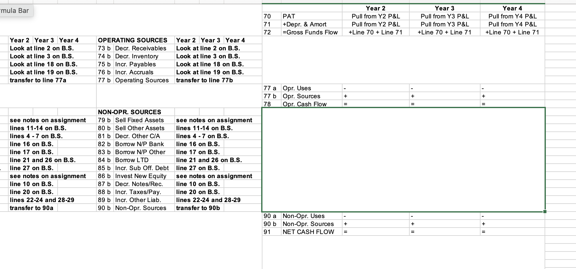Assets (Year 1) = Net Capital Expenditures (Sell Fixed Assets if negative)