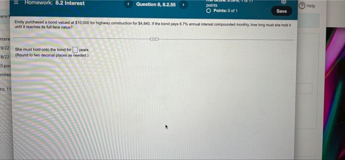  Homework: 8.2 Interest Question 8, 8.2.55 points O Points: 0 of