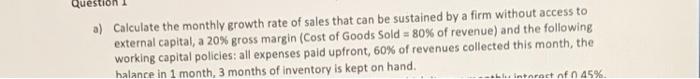  please answer with a full solution Ques a) Calculate the monthly
