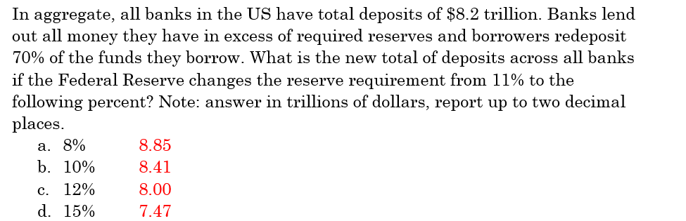I am needing help understanding the math In aggregate, all banks in