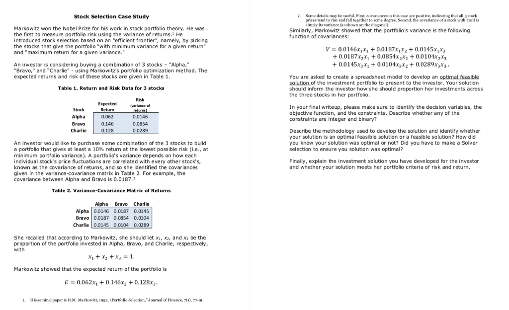  Stock Selection Case Study 2 Some details may be useful, First,covariances