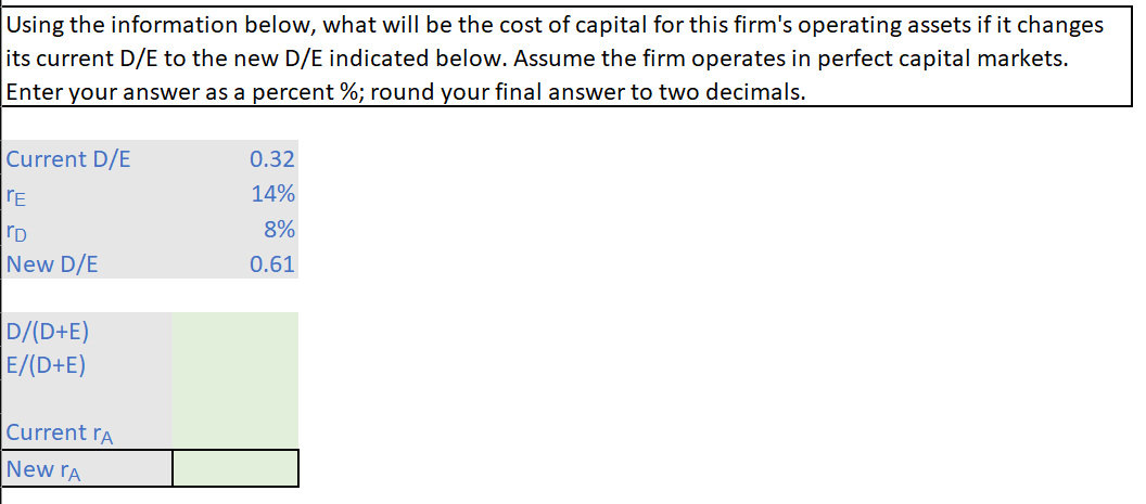  GIVE THE EXCEL FORMULA USED Using the information below, what will