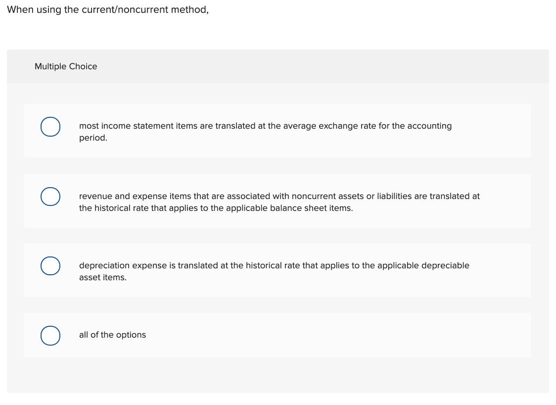 When using the currentoncurrent method, Multiple Choice most income statement items
