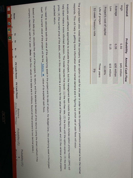 the Black-Scholes option pricing model in the option analysis of the investment