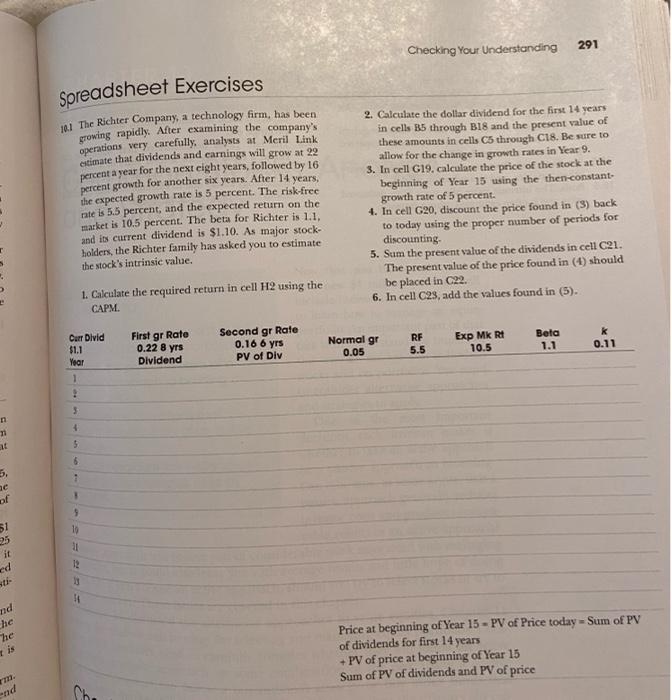  291 Checking Your Understanding Spreadsheet Exercises operations very carefully, analysts at