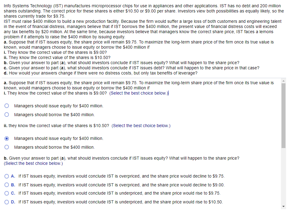  Info Systems Technology (IST) manufactures microprocessor chips for use in appliances
