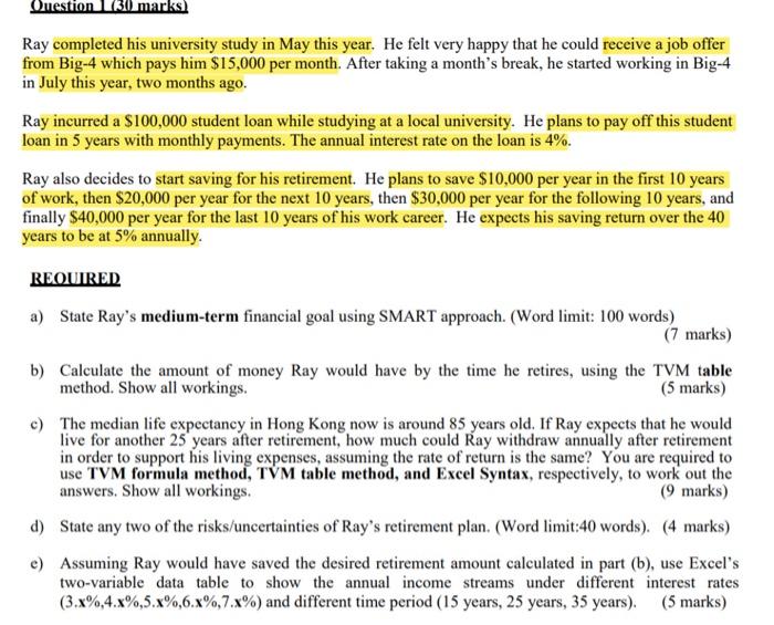 pls help part C Question 130 marks Ray completed his university study