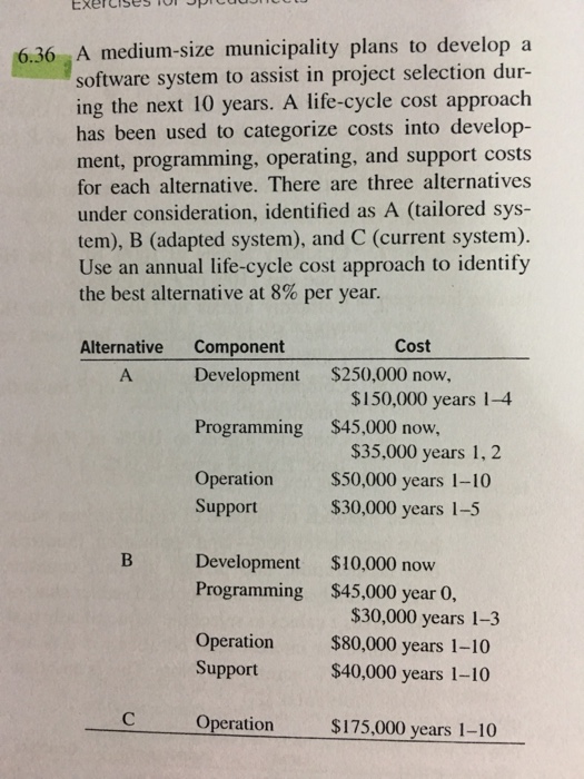  Exercises 36 A medium-size municipality plans to develop a software system