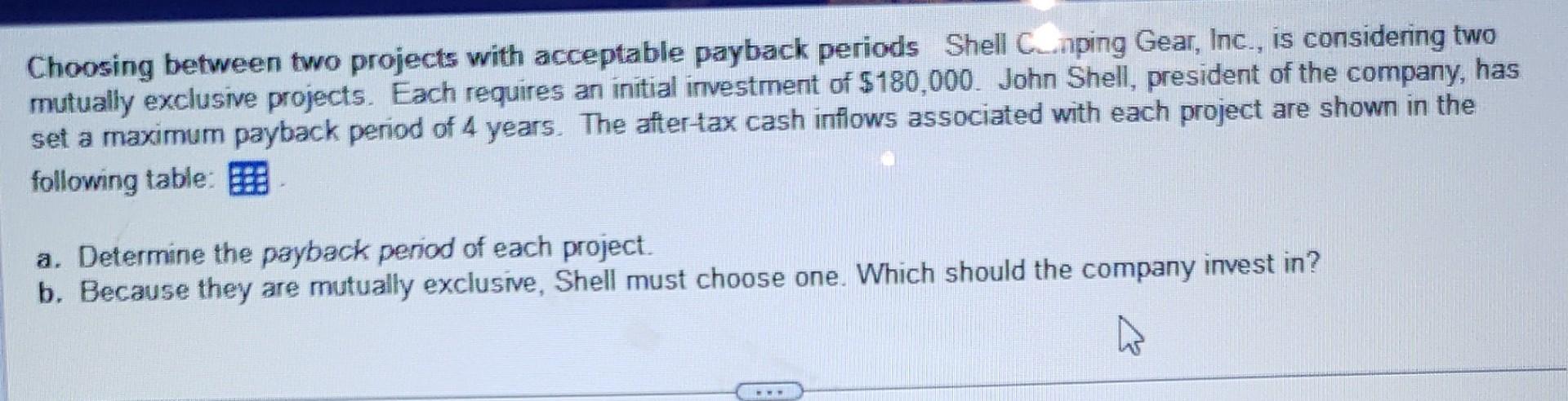 Choosing between two projects with acceptable payback periods Shell C.nping Gear,