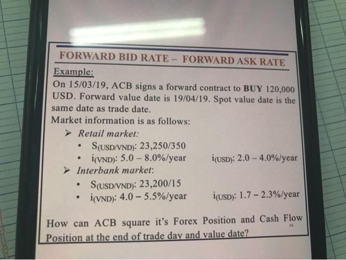  FORWARD BID RATE - FORWARD ASK RATE Example: On 15/03/19, ACB