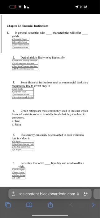 mcq 1. In general, securities with characteristies will offer 2. Default risk