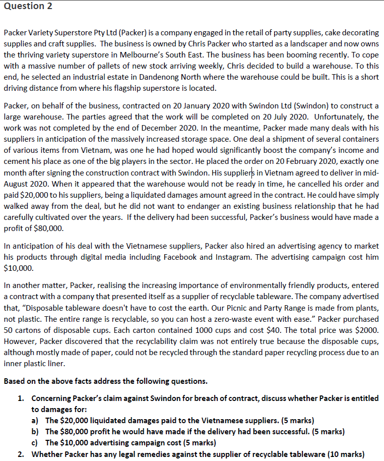 CONTRACT LAW QUESTION PLEASE PROVIDE A DETAILED ANSWER - WILL THUMBS UP