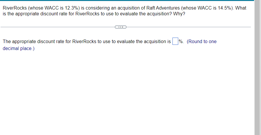 RiverRocks (whose WACC is 12.3% ) is considering an acquisition of