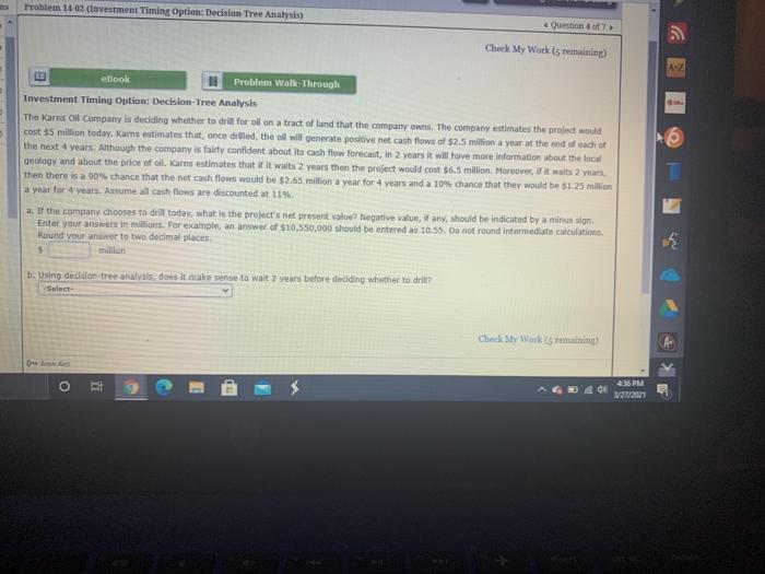 help solving Problem 1003 (nvestment Timing Option: Decision Tree Analysis) & Question