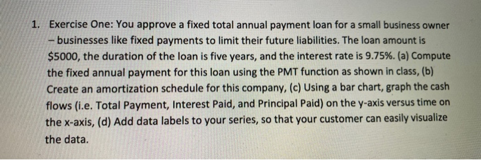  1. Exercise One: You approve a fixed total annual payment loan