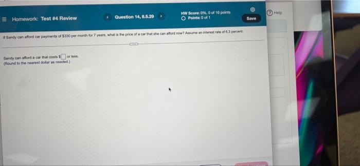 test 4 14 Homework: Test #4 Review Question 14, 8.5.29 HW Score: