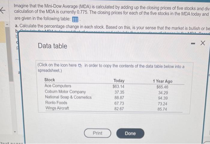 the closing prices of five stocks and dividing that sum by a