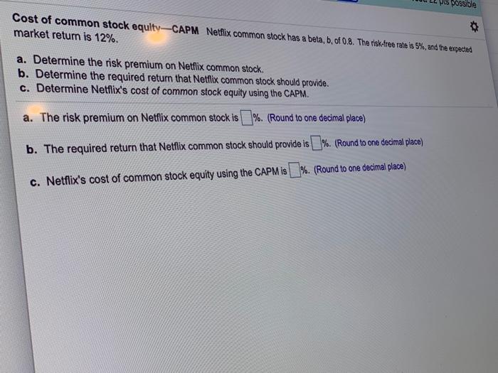the capital asset pricing model (CAPM) calculate the the following. (Click on