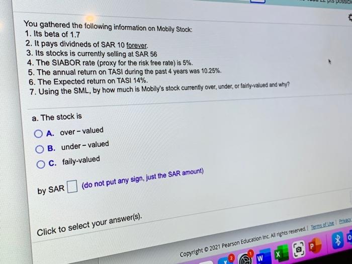 Almarai Using the capital asset pricing model (CAPM) calculate the the following