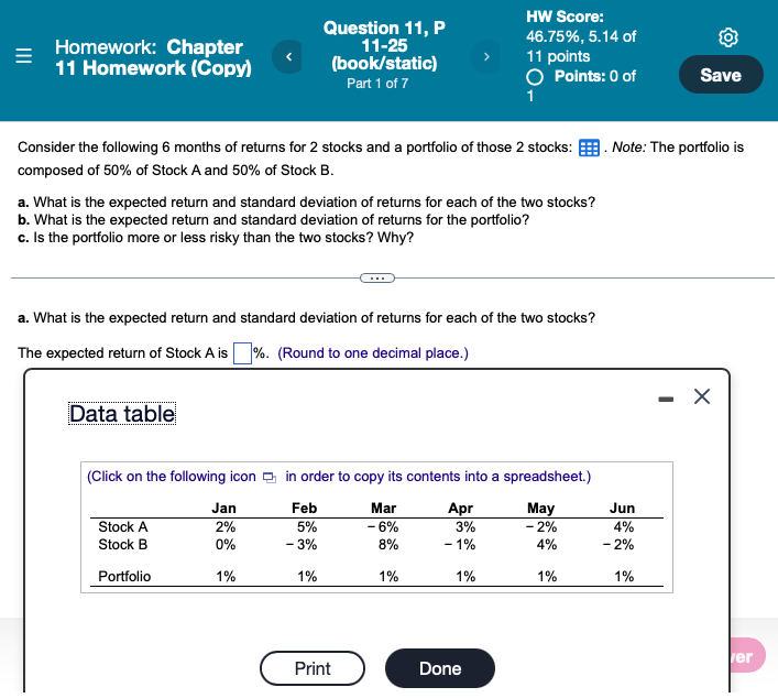  Homework: Chapter 11 Homework (Copy) Question 11, P 11-25 (book/static) Part
