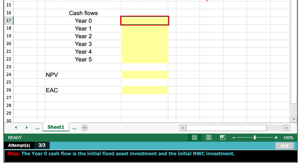 OF THE YELLOW BOXES. A five-year project has an initial fixed asset