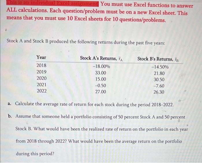 past five years: c. Calculate the standard deviation of returns for each