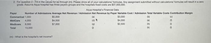 please provide all calculations 2. For question 2 il in the values