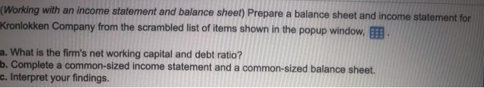 2two missing boxes and c (Working with an income statement and balance
