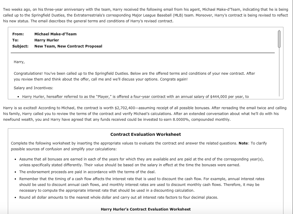 the contract and answer the related questions. Note: To clarify possible sources