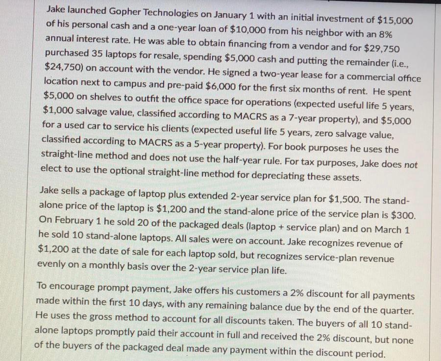 Jake launched Gopher Technologies on January 1 with an initial investment