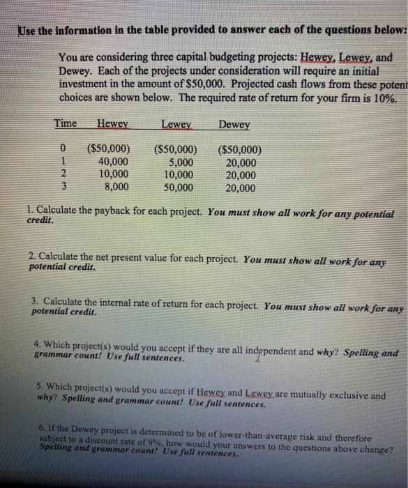 which project(s) would accept if Hewey and Lewey are mutually exclusive and