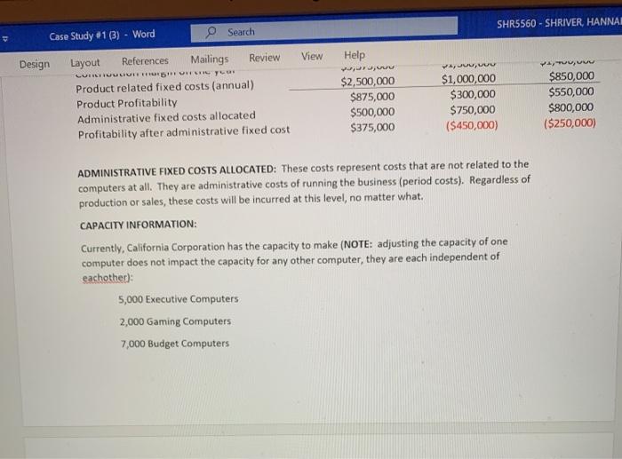 Sales Price (per computer Variable MFG Costs per unit: Direct Materials Direct