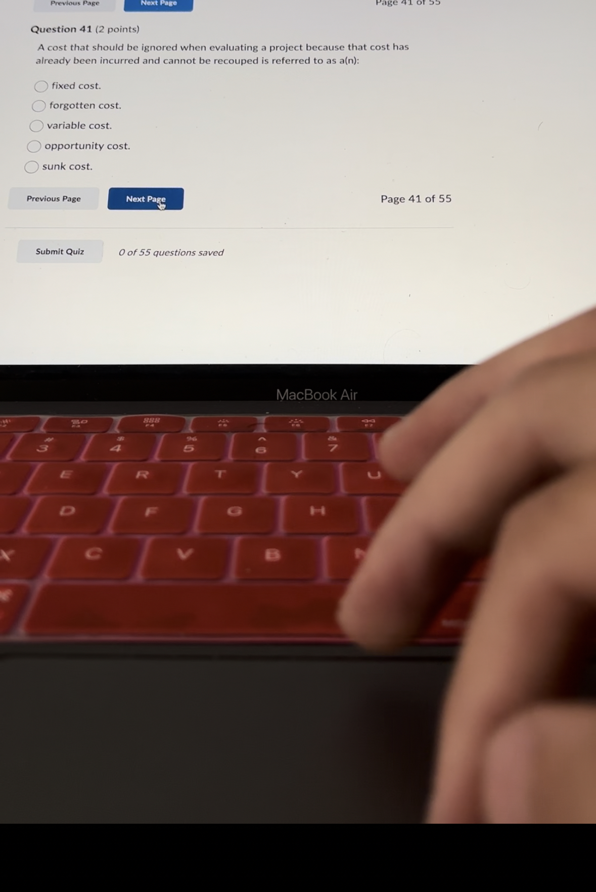  Question 41(2 points) A cost that should be ignored when evaluating