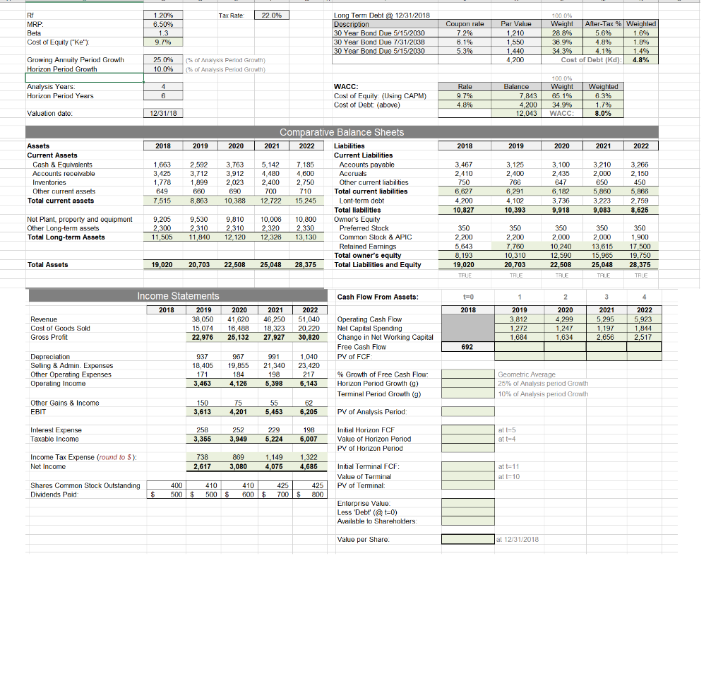 Free Cash Flow Analysis Need help with calculating the fields that are