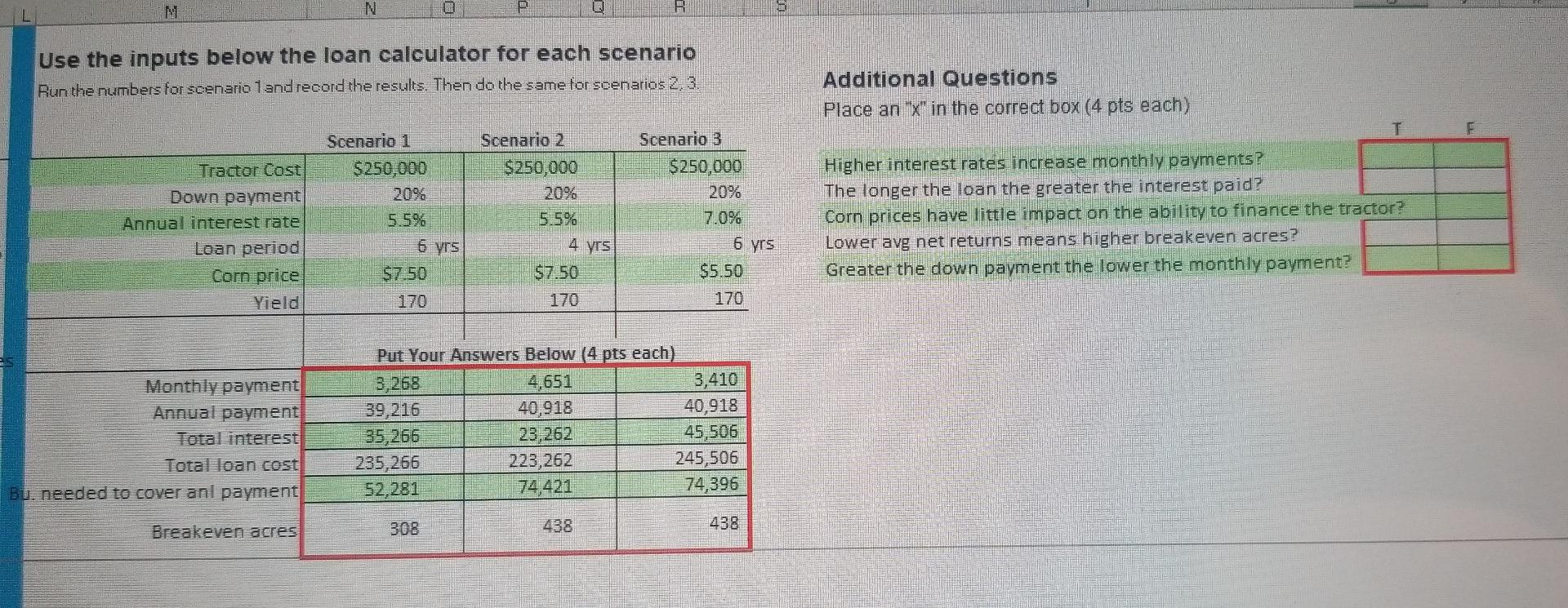 I need help on the true false questions please M N