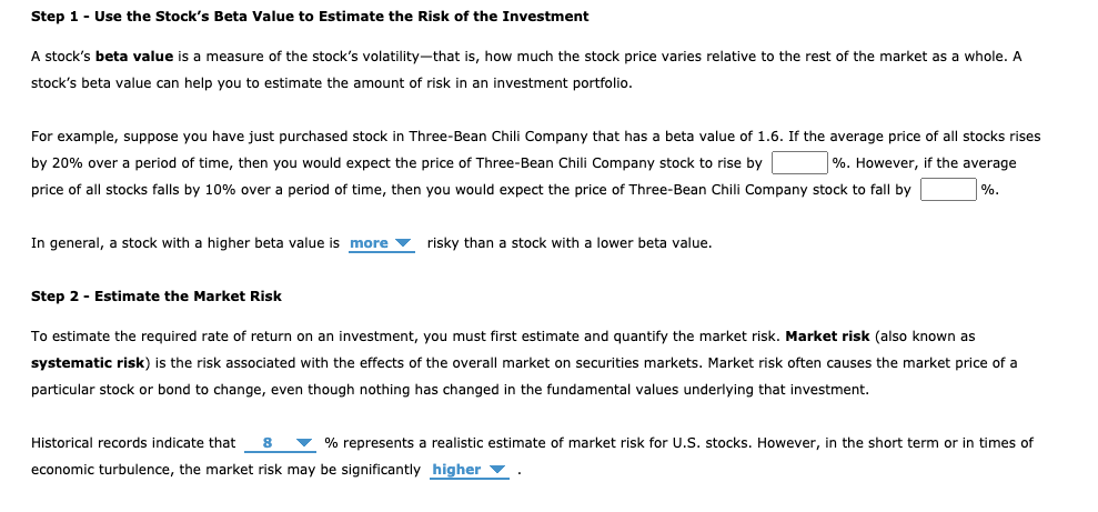  Step 1 - Use the Stock's Beta Value to Estimate the