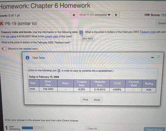 10 of 11 (11 complete) HW Score: 65.91% 7.25 of 11 pts