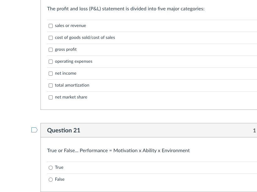  The profit and loss (P&L) statement is divided into five major