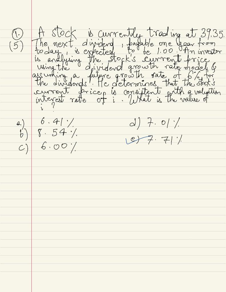 (e) is not the correct answer using the lassun A stock
