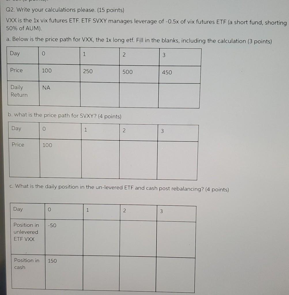  please explain Q2. Write your calculations please. (15 points) VXX is