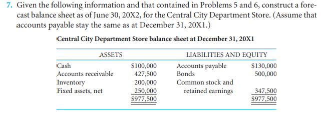  7. Given the following information and that contained in Problems 5
