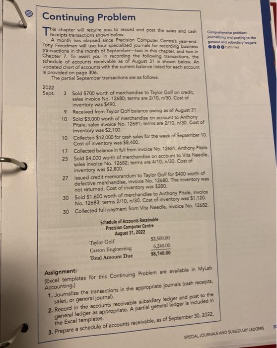  Continuing Problem This chapter will require you to record and post