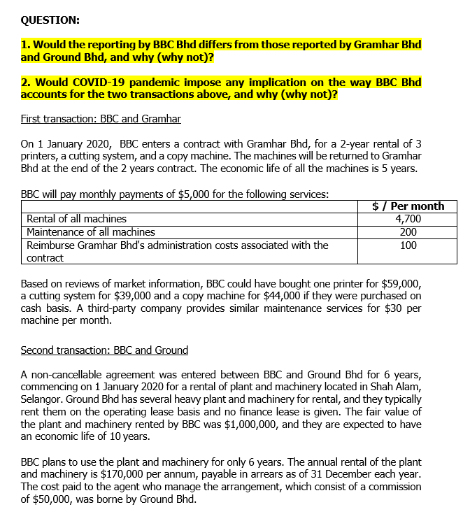 QUESTION: 1. Would the reporting by BBC Bhd differs from those reported