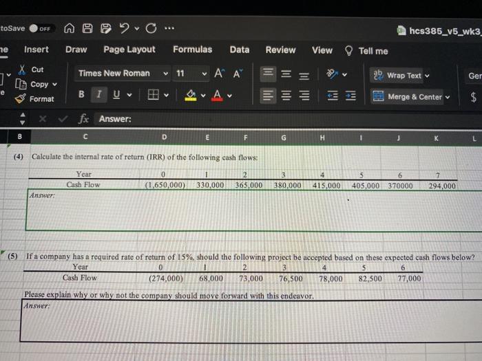 toSave OFF hes385_v5_wk3 he Insert Draw Page Layout Formulas Data Review