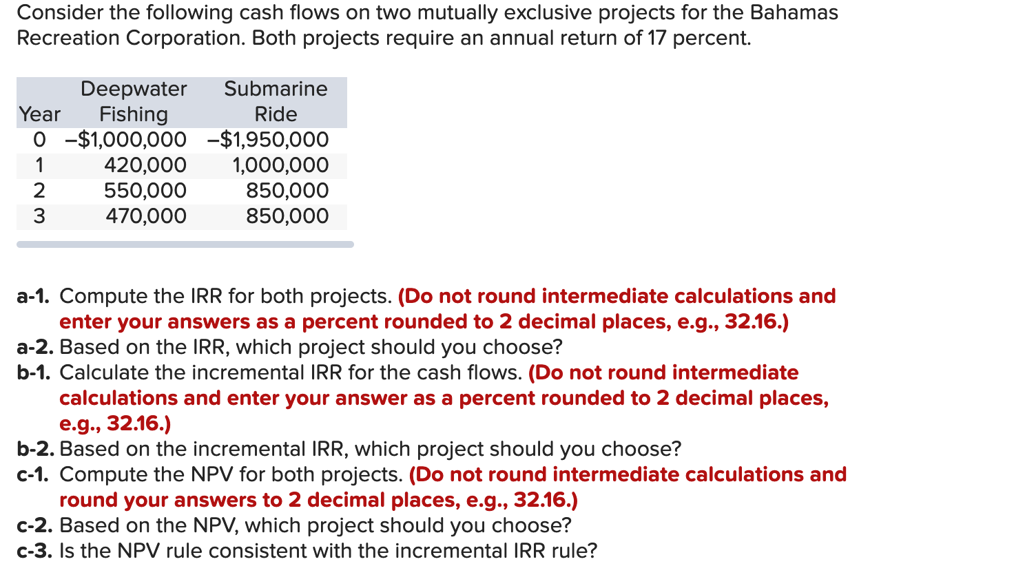  Consider the following cash flows on two mutually exclusive projects for