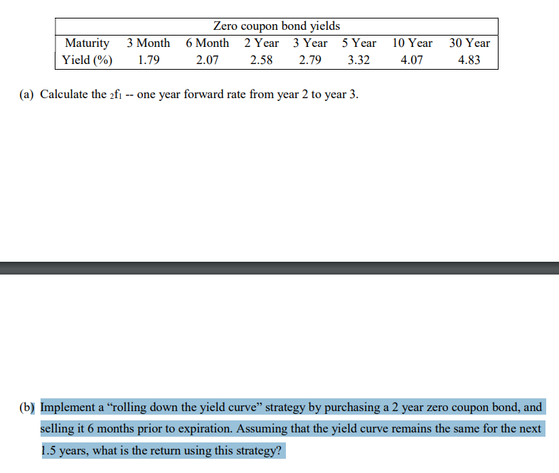  Maturity Yield (%) 3 Month 1.79 Zero coupon bond yields 6