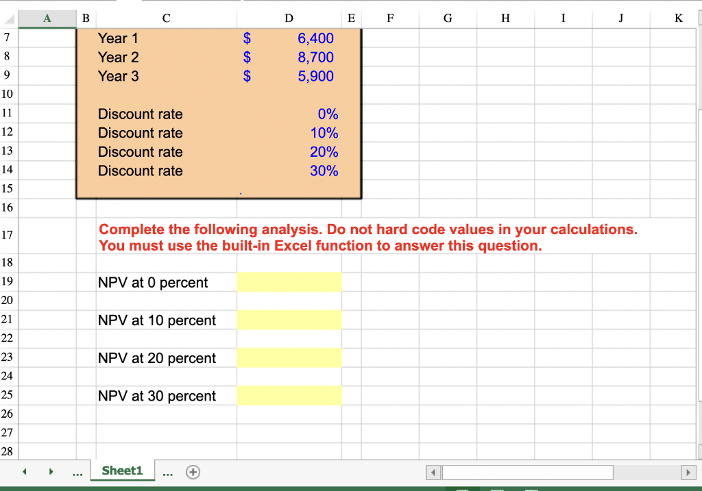 following cash flows at a discount rate of zero percent? What if