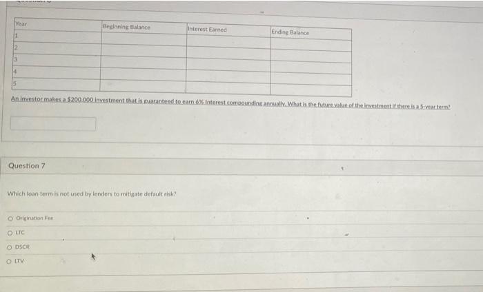 solve using given information Year Beginning Balance Interest Earned Ending Balance 2